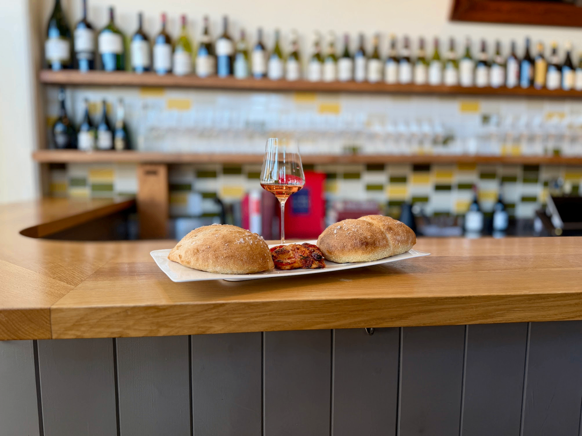 Bread and wine pairing spread
