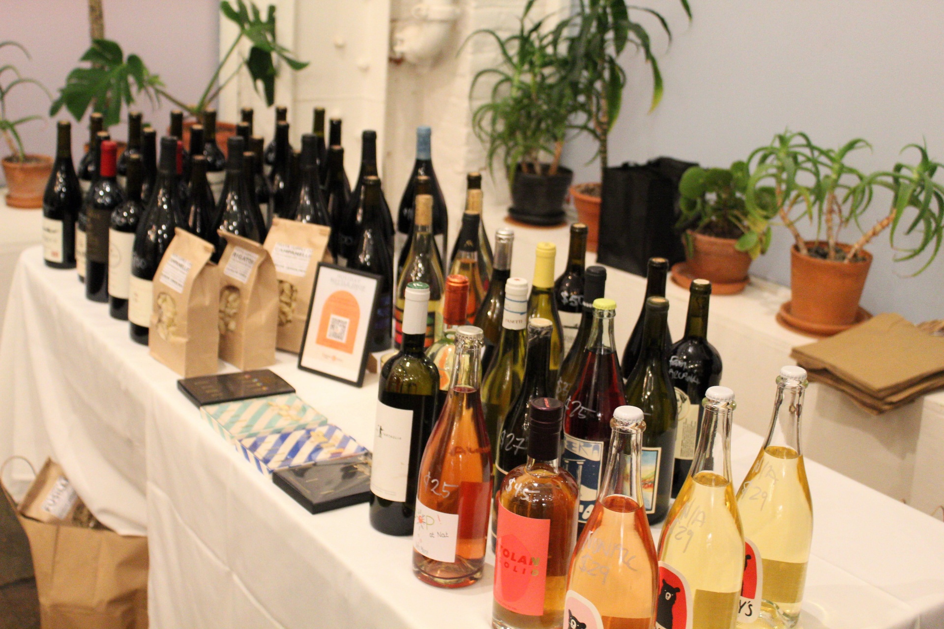 Wine bottles on display at a tasting event